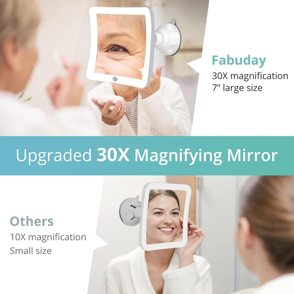 Rechargeable Lighted Makeup Mirror with Magnification - Upgraded 30X Magnifying