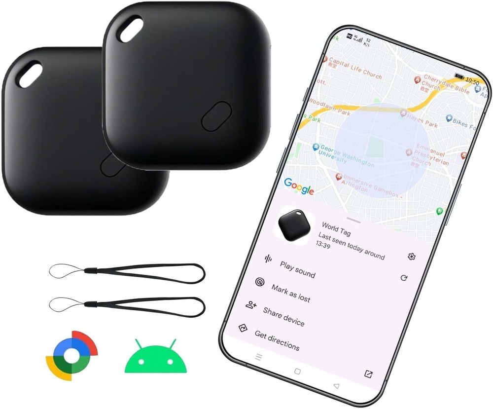 Secure 2-Pack Bluetooth Tracker for Android - Global Network & Waterproof Design