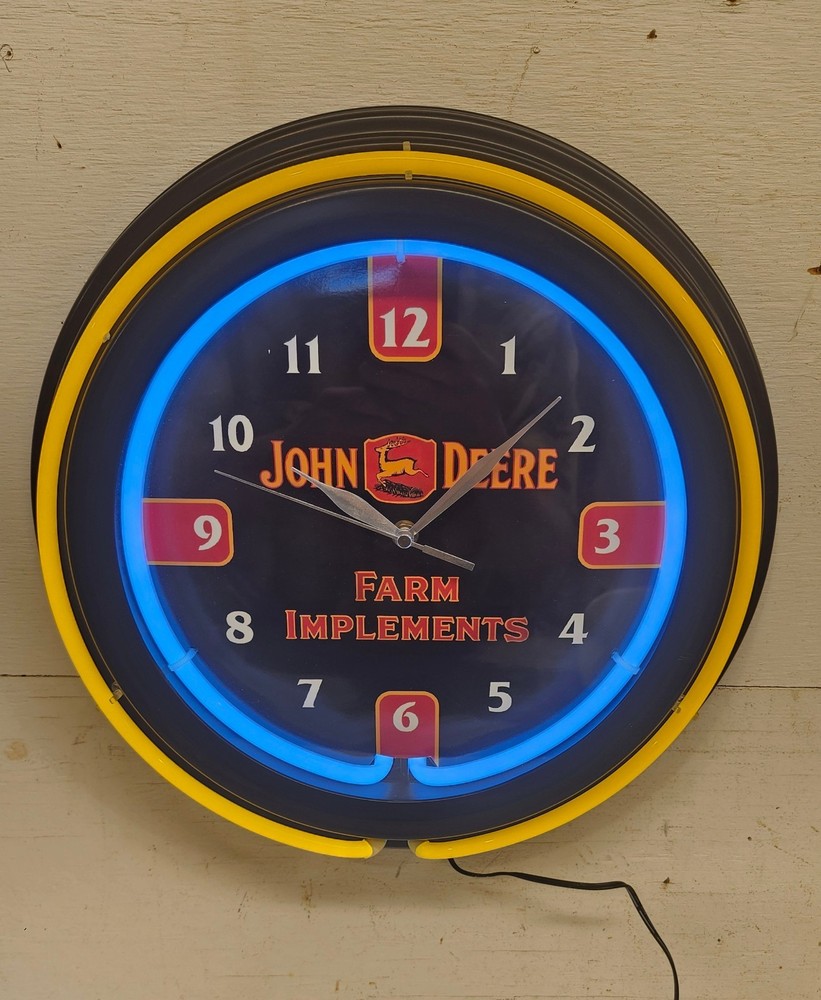 John Deere Farm Implements Neon Lighted Clock Unused