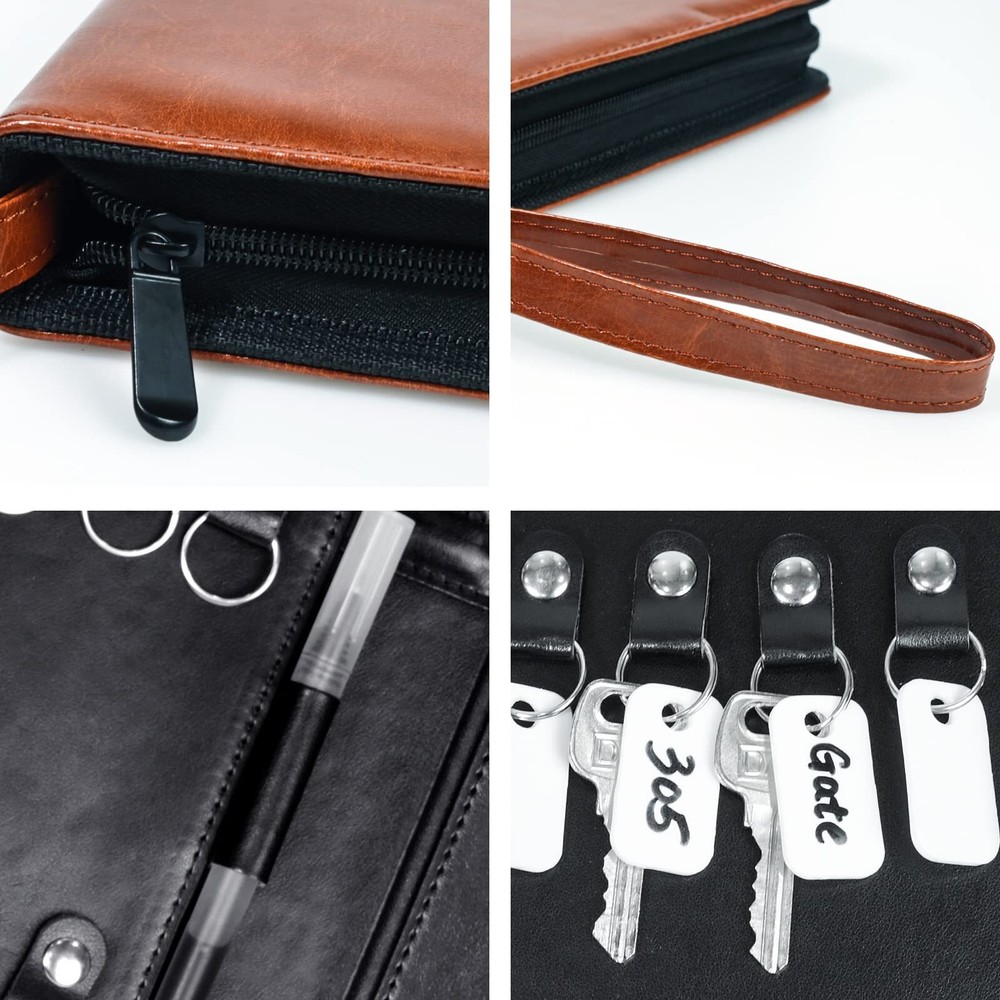 Portable Zippered Key Case Leather Key Organizer with Handle 32 Key Capacity ...