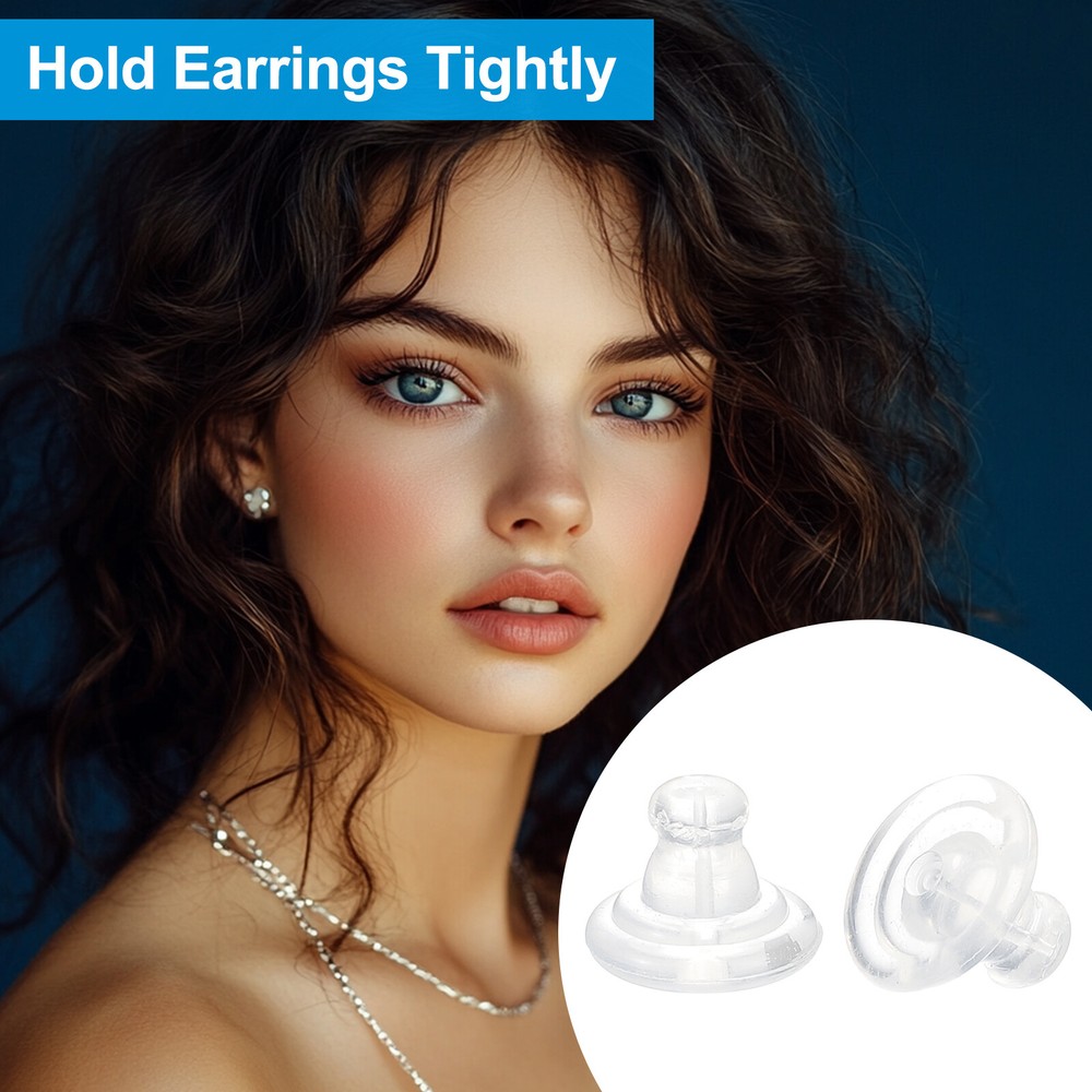 2Pcs Earring Backs for Stud, 925 Silver Sterling/Silicone Plastic Stopper, Clear
