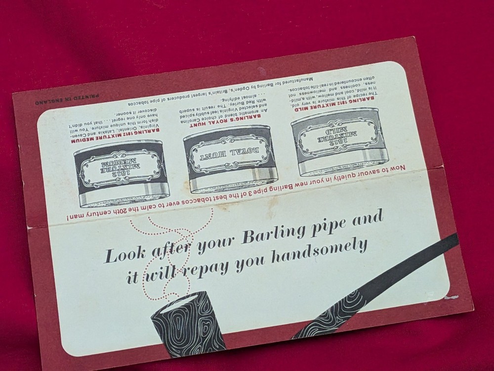 Vintage Barling 6269 King Pipe Box Paperwork Only