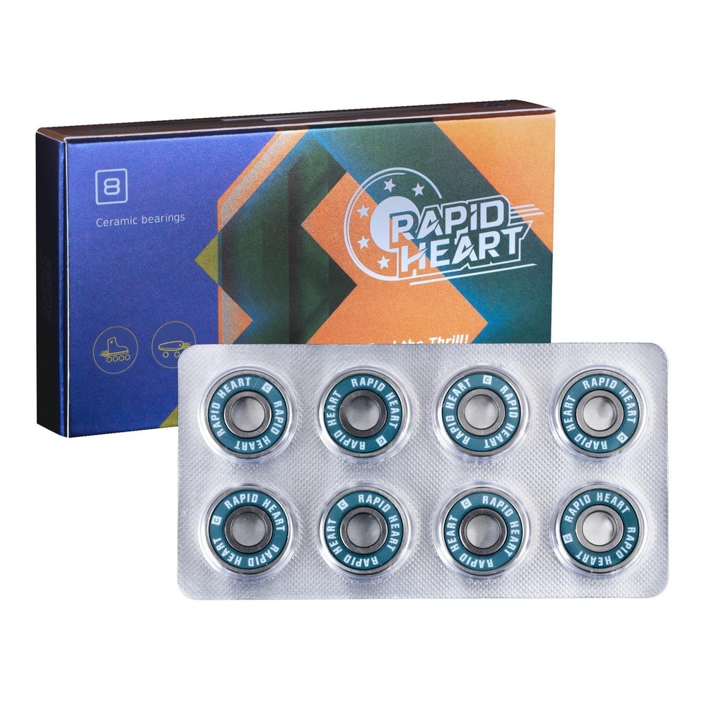 Rapid Heart 8 Pack 608 2RS Precision Ceramic Blue Bearings. 40+ Seconds Spin ...