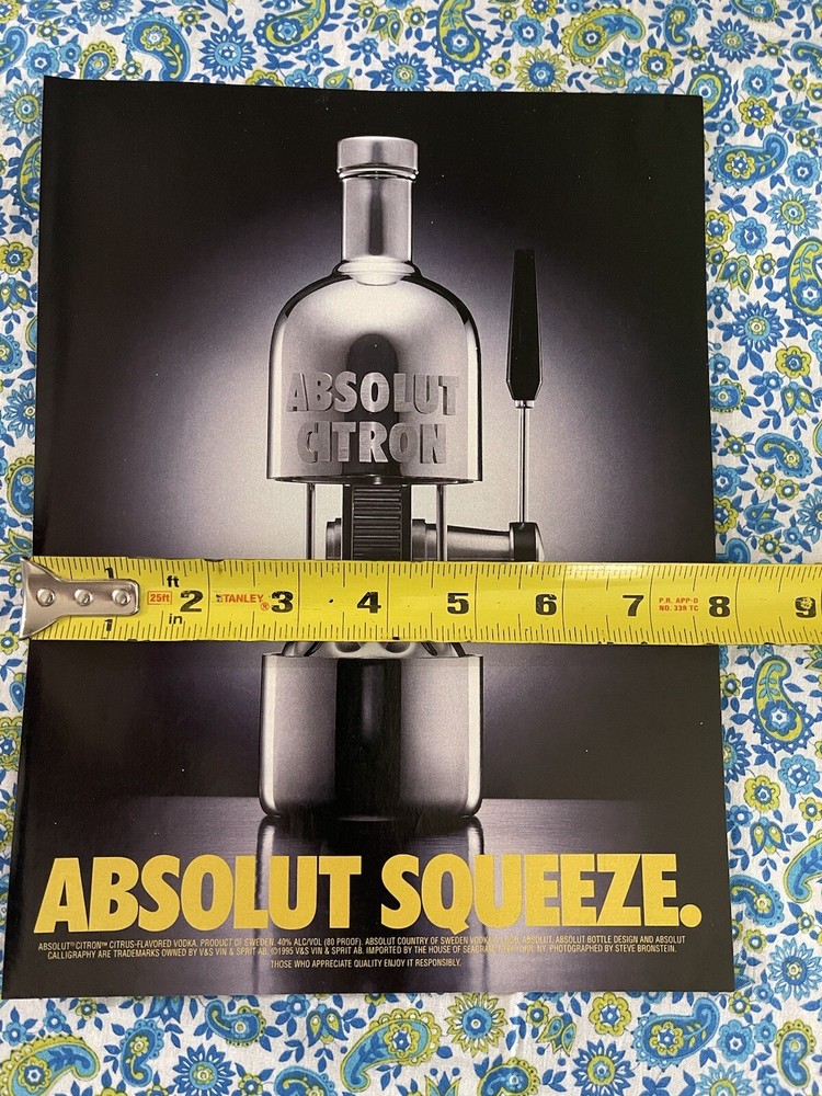 Absolut Citron Vodka 1998 Print Ad Absolut Squeeze