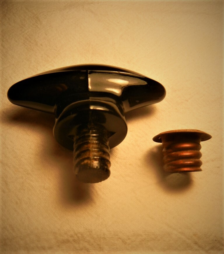 1930's ANTIQUE BLACK GLASS OVAL THREADED DRAWER PULLS  4 AVAILABLE