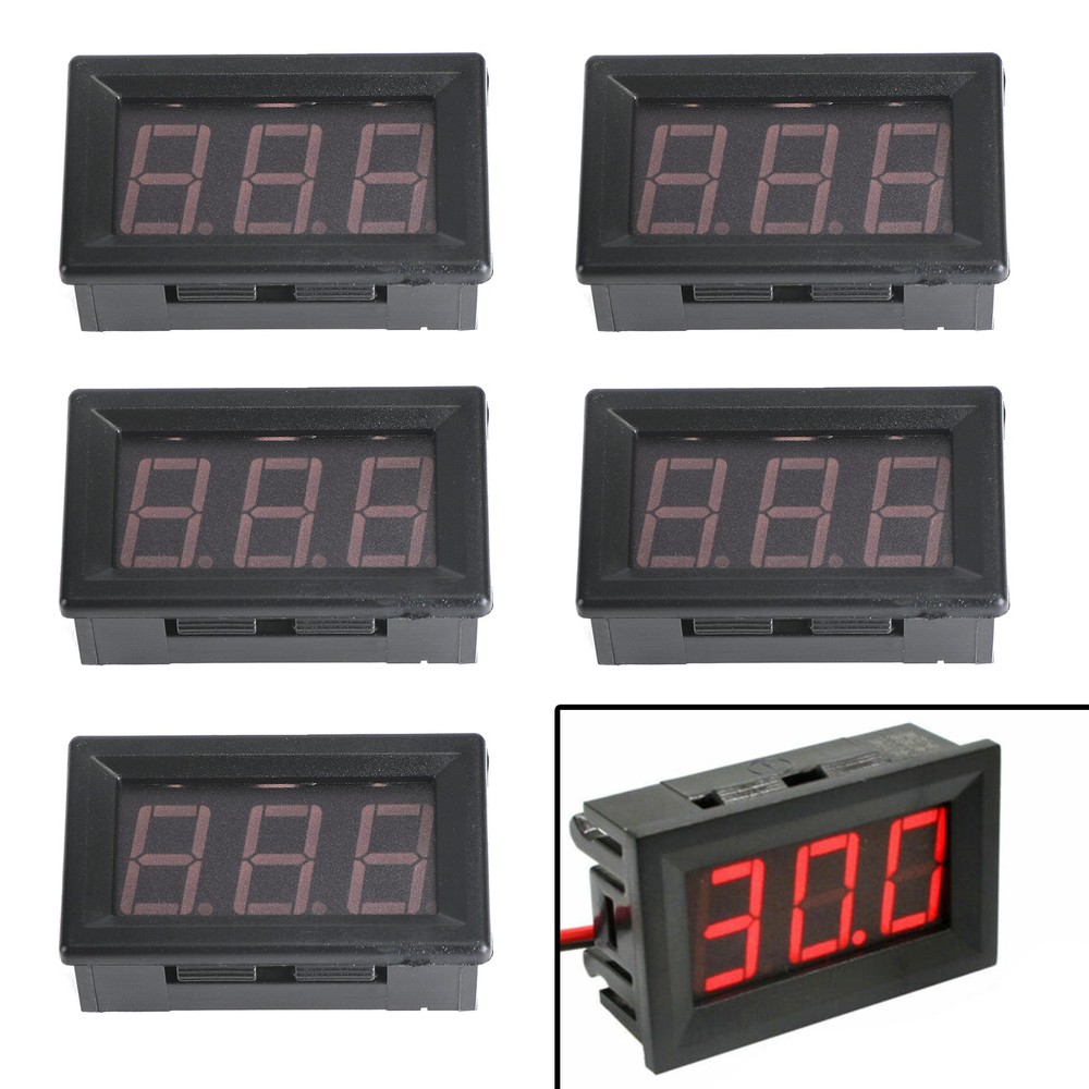 5Pcs Dc 5-120V Voltmeter Red Led Panel 3-Digital Display Volt Meter 2-Wire