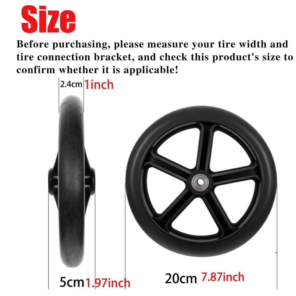 2PACK 8 Inch Walker Wheels Replacement Solid Anti Slip Rollator Wheel Set 8"