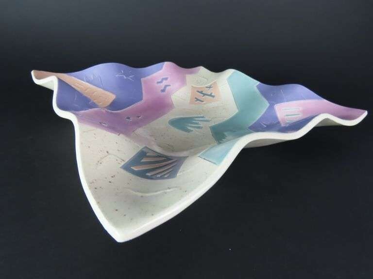 Signed Pottery Ruffled Edge Centerpiece Bowl