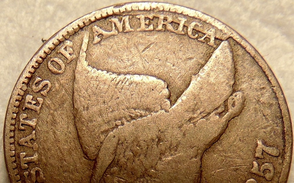 1857 Flying Eagle Cent Clashed With 50 Cent FS-402 - Nice Looking Coin