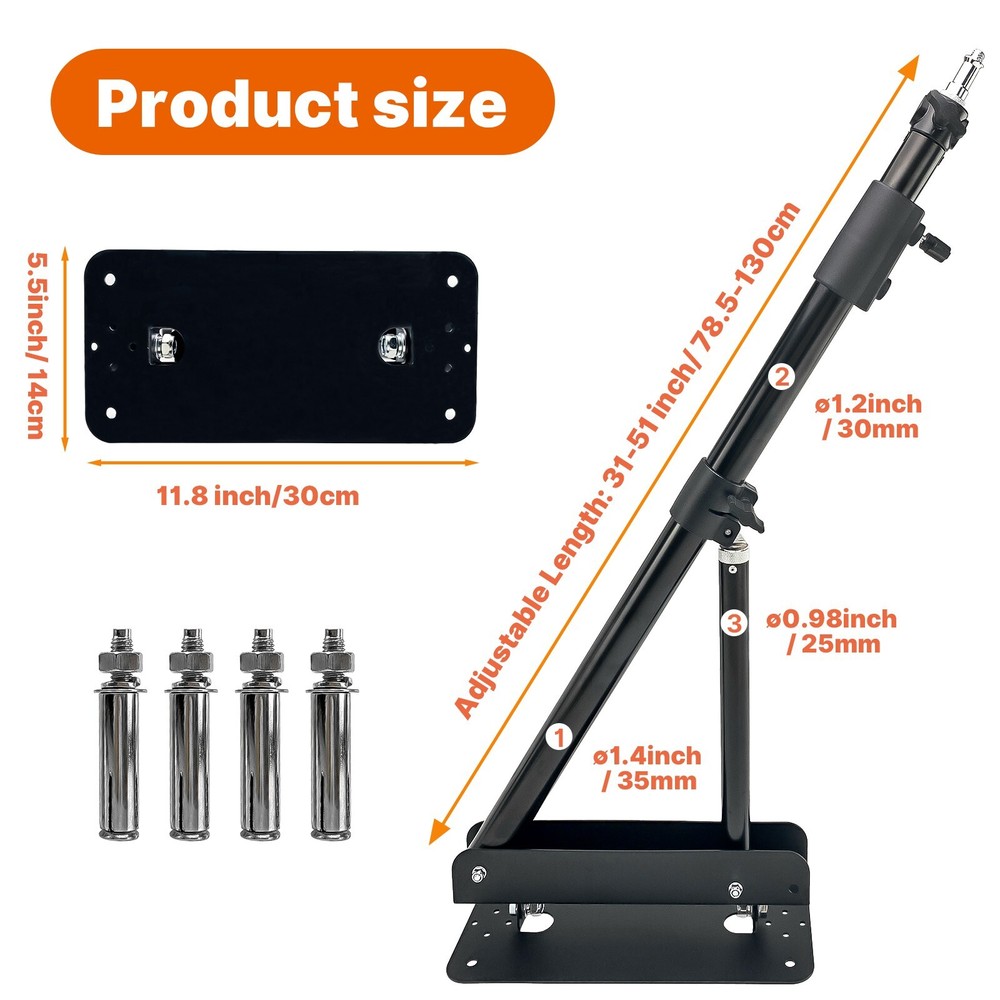 51" Wall Mount Triangle Boom Arm for Ring Light, Monolight, Softbox & Reflector
