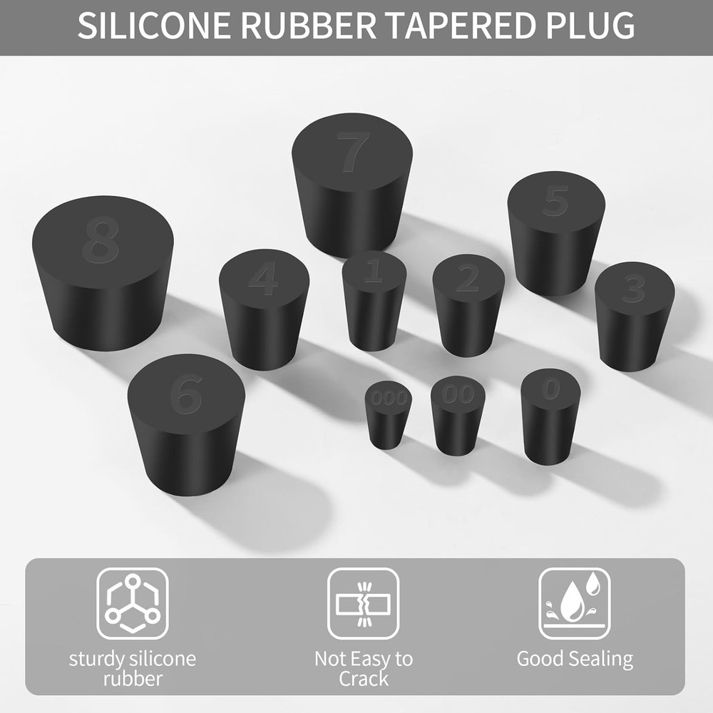 26 PCS Solid Rubber Stoppers, 11 Assorted Sizes(000# - 8#) Tapered Lab Bungs ...