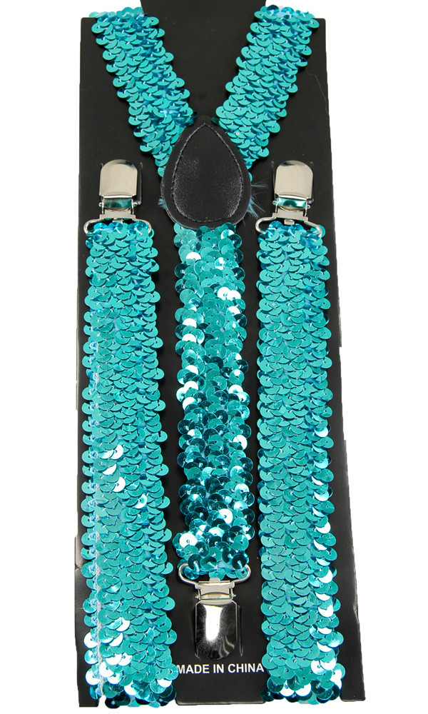 Unisex Clip-on Braces Elastic Suspender "Aqua Sequin" Y- back Suspender