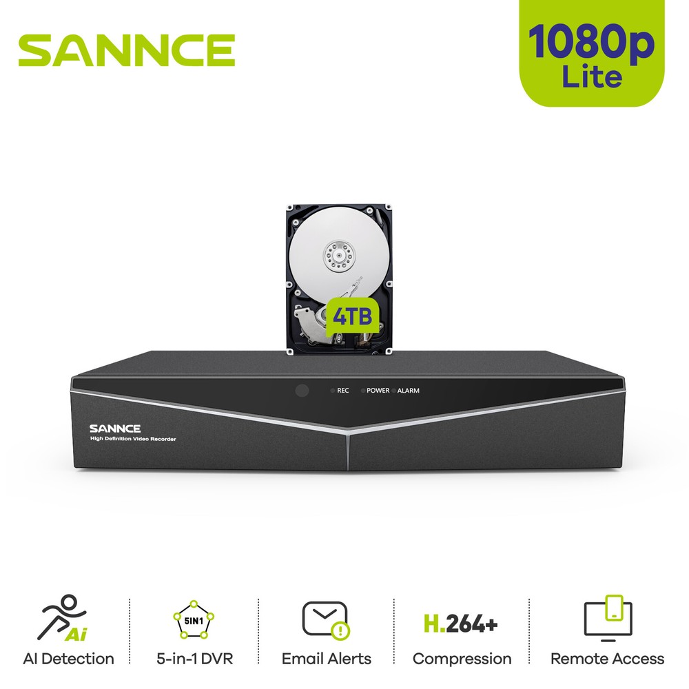 SANNCE 16CH 1080P Lite DVR Video Recorder Security System Human Motion Detection