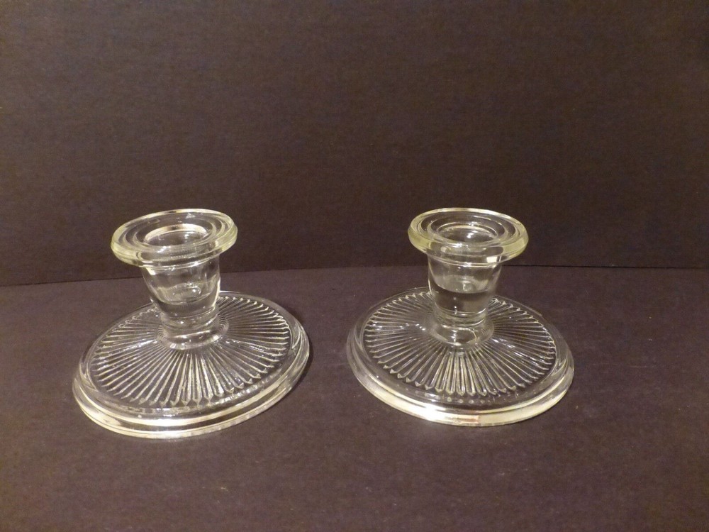 Vintage (2) Depression Imperial Glass Empire Pattern Candle Holders 7796  (ES