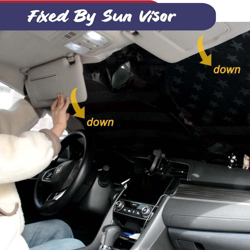 Car Windshield Sun Shade Visor Foldable Front Window UV Rays Protection US Flag
