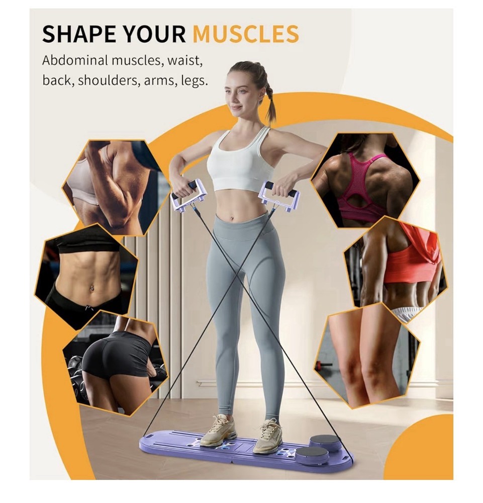 Pilates Board – 6-in-1 Foldable Reformer Training Kit W/ Auto-Rebound Ab Roller