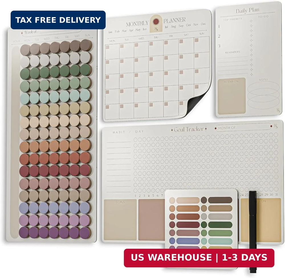 Premium Color-Coded Time Block Planner, Refrigerator Magnetic Planner Set, Visio