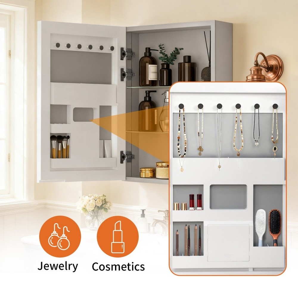 Silver Bathroom Medicine Cabinet with Mirror Adjustable Storage Shatter-proof