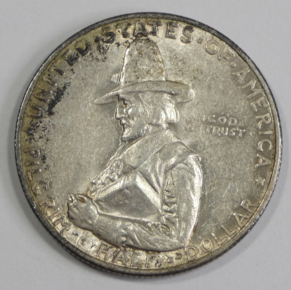 1920 Pilgrim Tercentenary Commemorative Silver Half Dollar ALMOST UNCIRCULATED