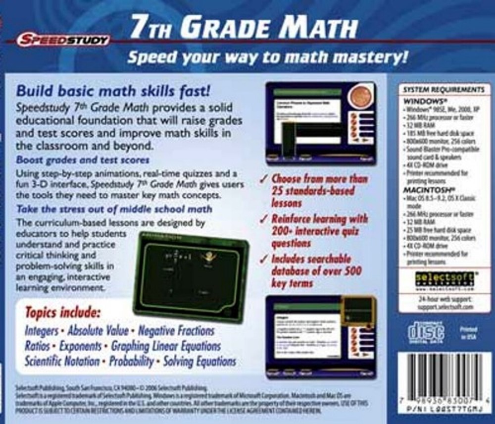 SpeedStudy 7th Grade Math - Build Key Concept Skills PC Software Sealed New