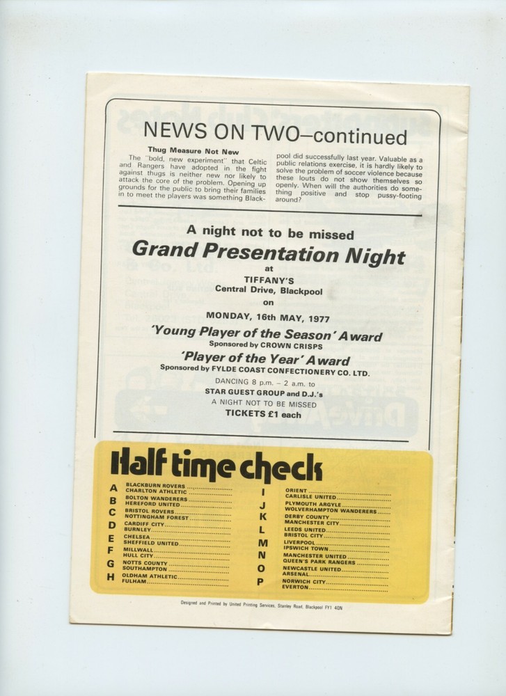 April 1977 Blackpool Seasiders Luton Town Hatters Soccer Program