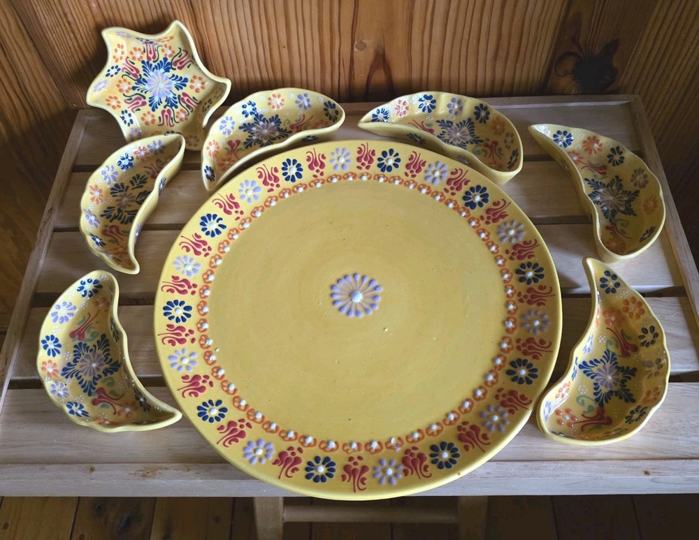 Hand Painted Turkish Ceramic 8 Piece Breakfast, Tapas, Or Appetizer Service 13"