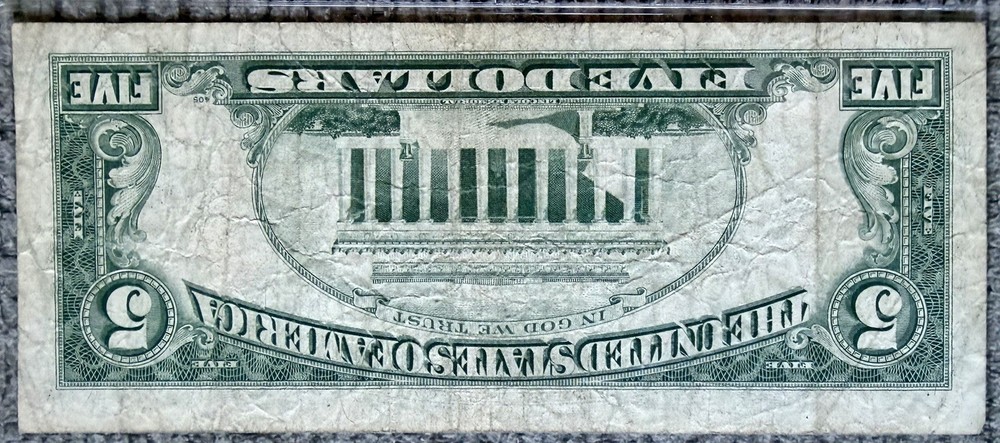 Error 5 Dollar Note, Inverted Overprint - Upside Down Serial Number & Seals!
