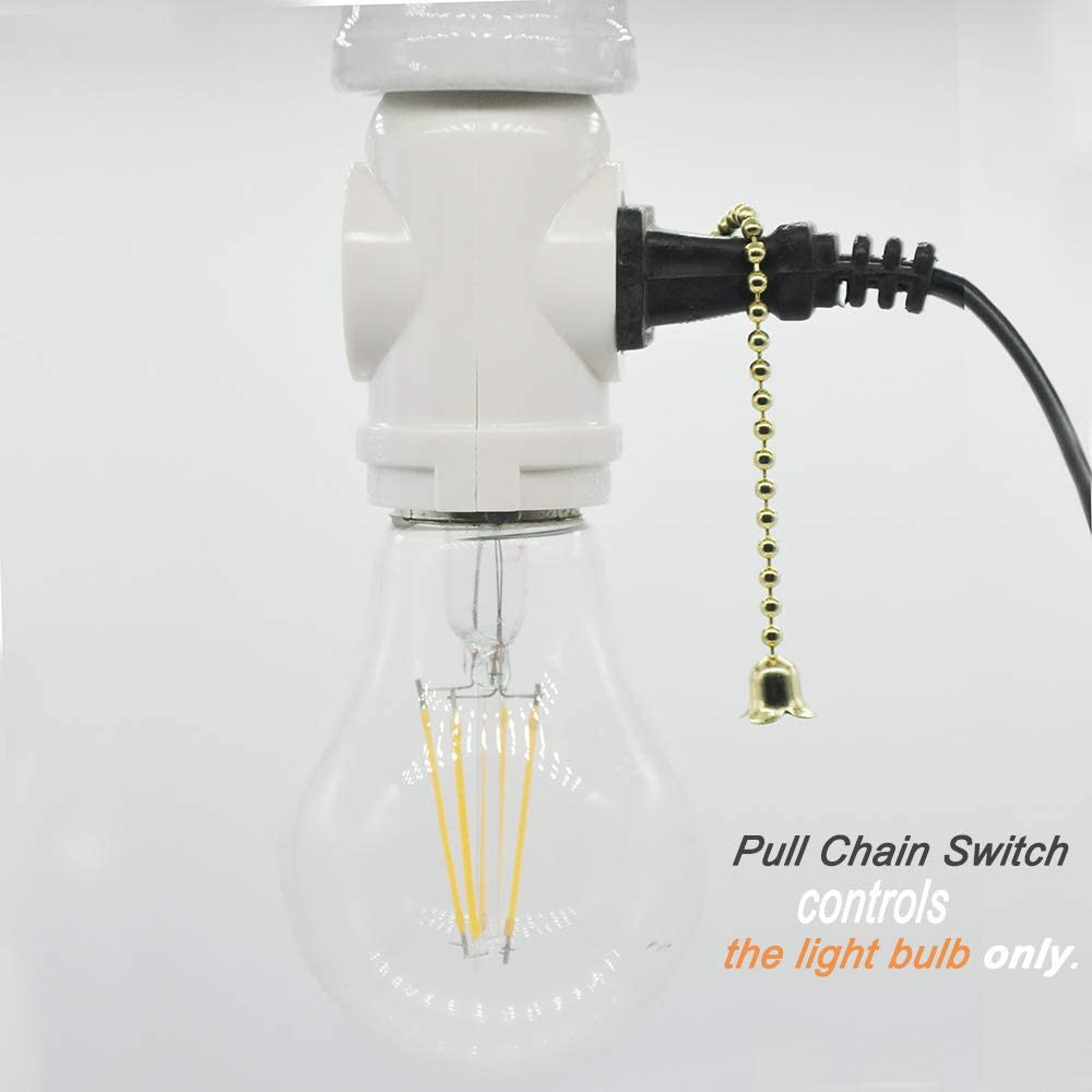 2 Outlet Light Socket Adapter with Pull Chain Switch White Medium Screw 2 Pack