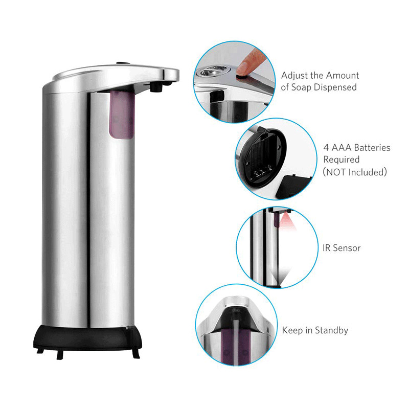 250ml Automatic Soap Liquid Dispenser Touchless Smart IR Sensor Kitchen Bathroom