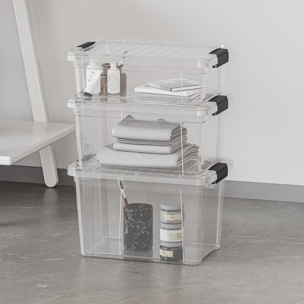 Superio Clear Storage Bins with Lids, 4 Pack- Plastic Storage Boxes - 7.4 Quart
