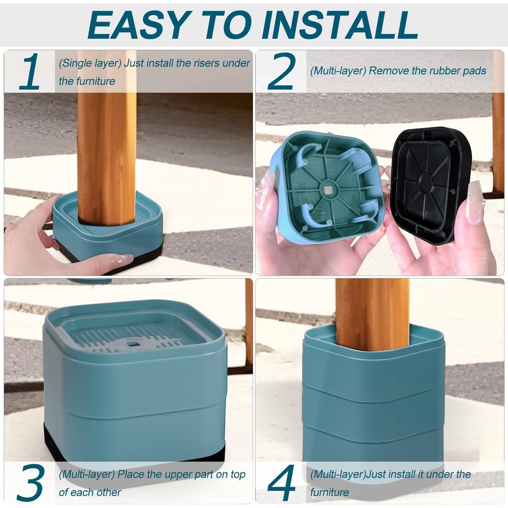 12 Pack Furniture Risers, Adjustable Bed Risers Heavy Duty Stackable Bed Raiser
