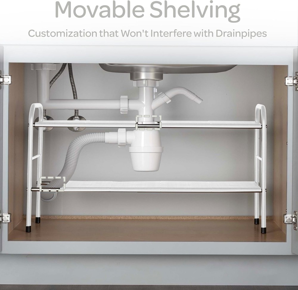 Under Sink Organizer 2 Tier Adjustable Shelf Organizer W/ 8 Removable Panels