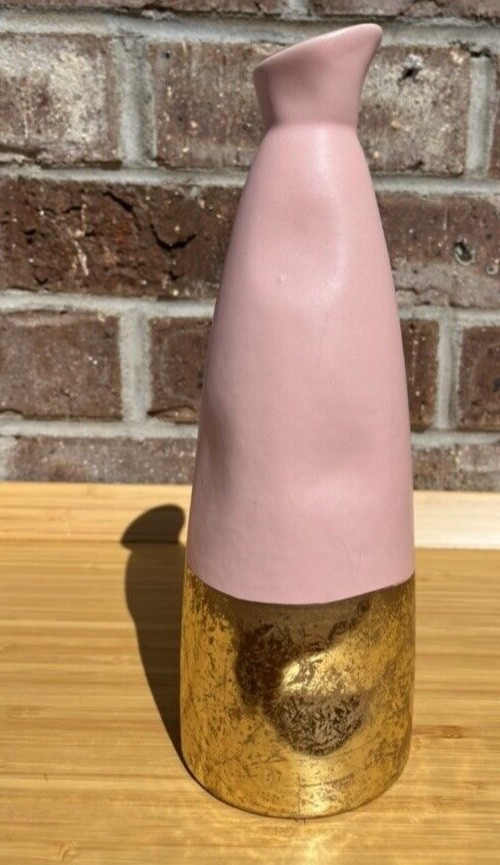Pier 1 pink vase 10” With Gold Colored Bottom