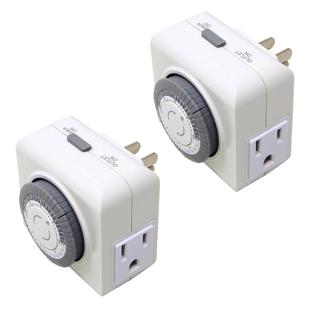 2 Pack 110-125V 3-Pin Outlet Timer For Lamp Control 24-Hour Programmable Switch
