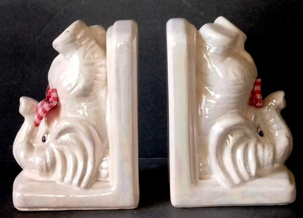 Lustreware  Lusterware Ceramic Bookends Inverted Elephants