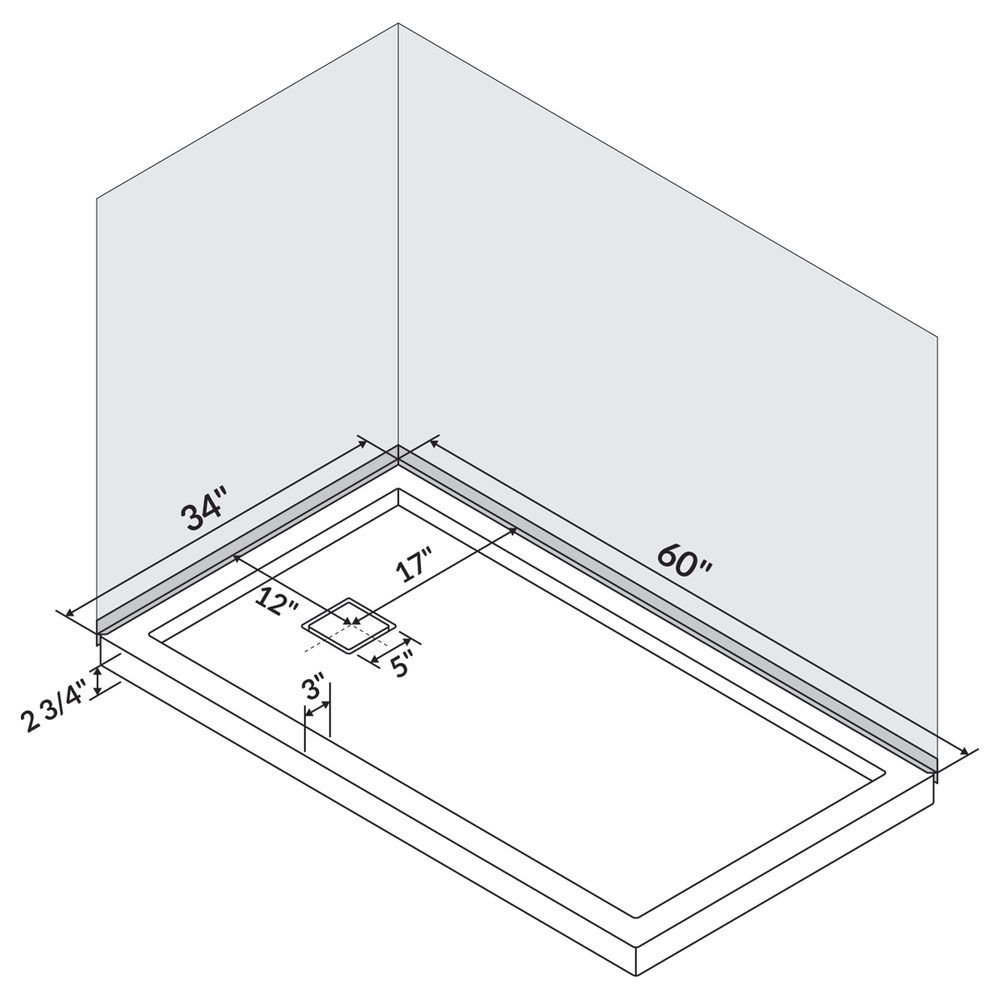 60"x34" Shower Base Pan Single Threshold Alcove Left Drain by LessCare