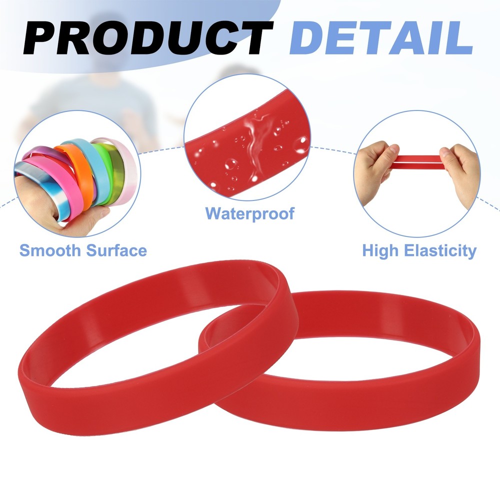 Silicone Wrist Bands, Color Pattern Rubber Bracelets 6 Pcs&8"& Ruby Red