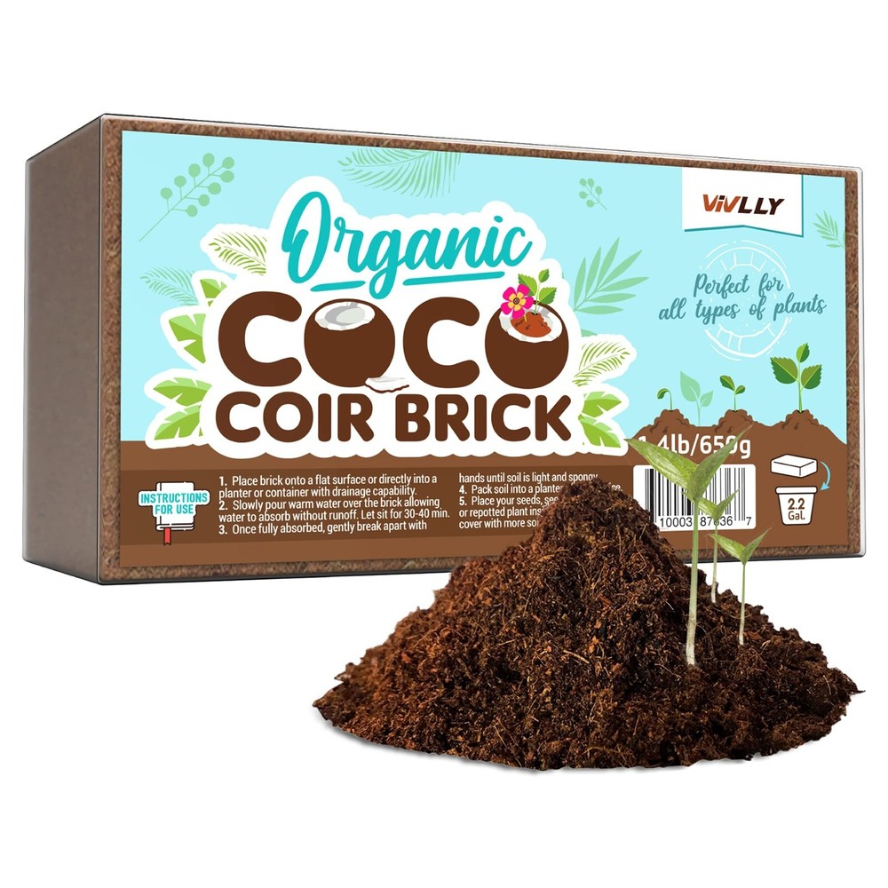 Compressed Coco Coir 1.4 LBS  Brick Coconut Soil with Low EC & PH Balance