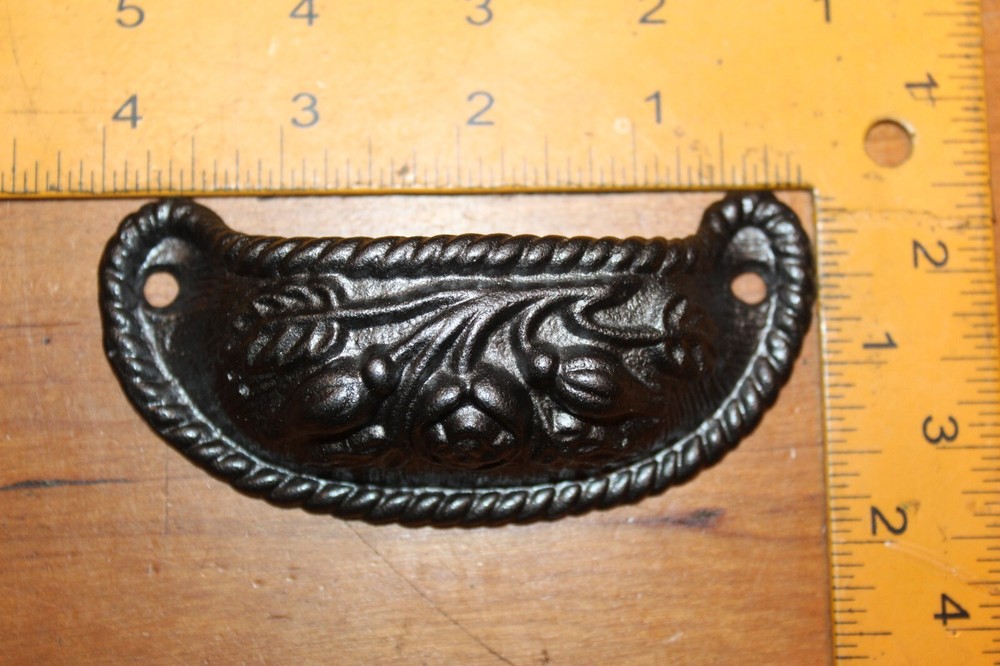 Antique Victorian Cast Iron Bin Apothecary Cupboard Pull Sash Lift L-42