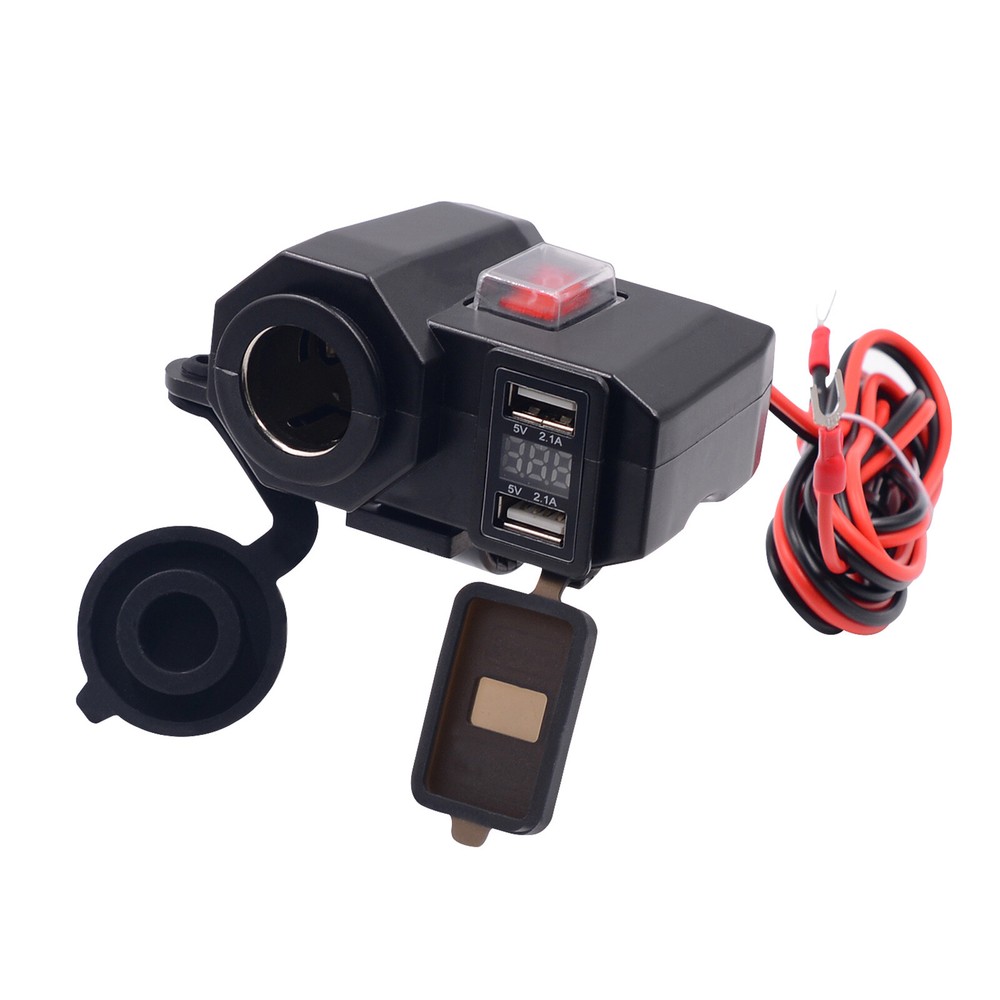Motorcycle Cigarette Lighter Voltmeter Dual USB Power Port Outlet Socket Charger