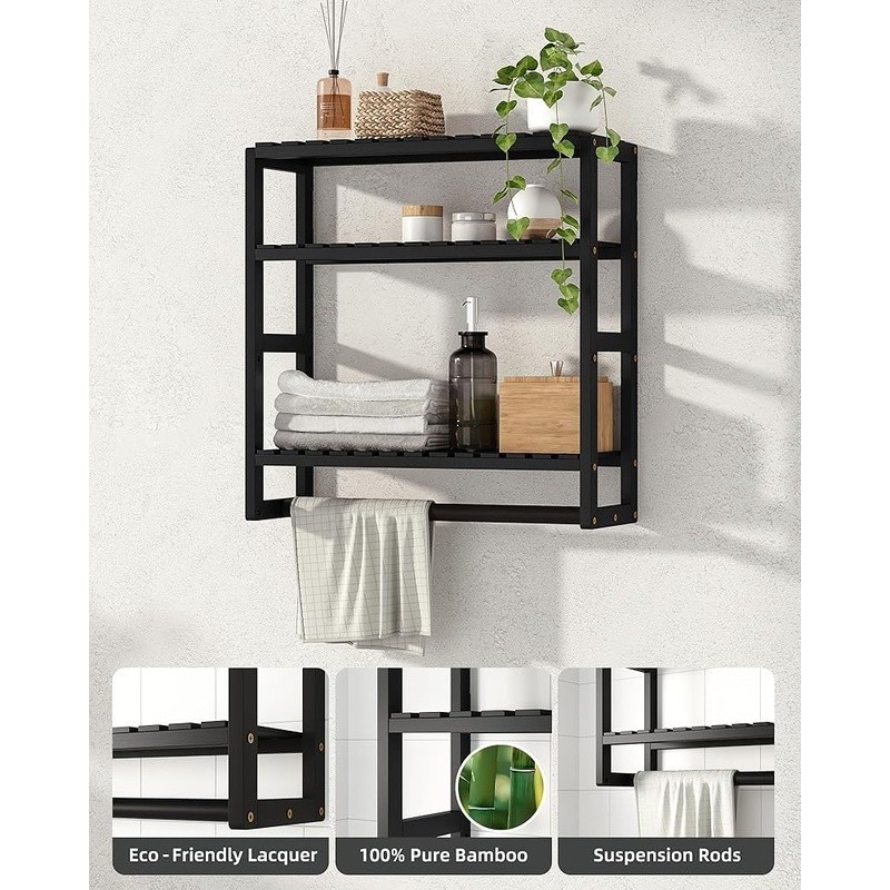 Bamboo Wall-Mounted Bathroom Shelf Adjustable Storage Organizer Towel Essentials