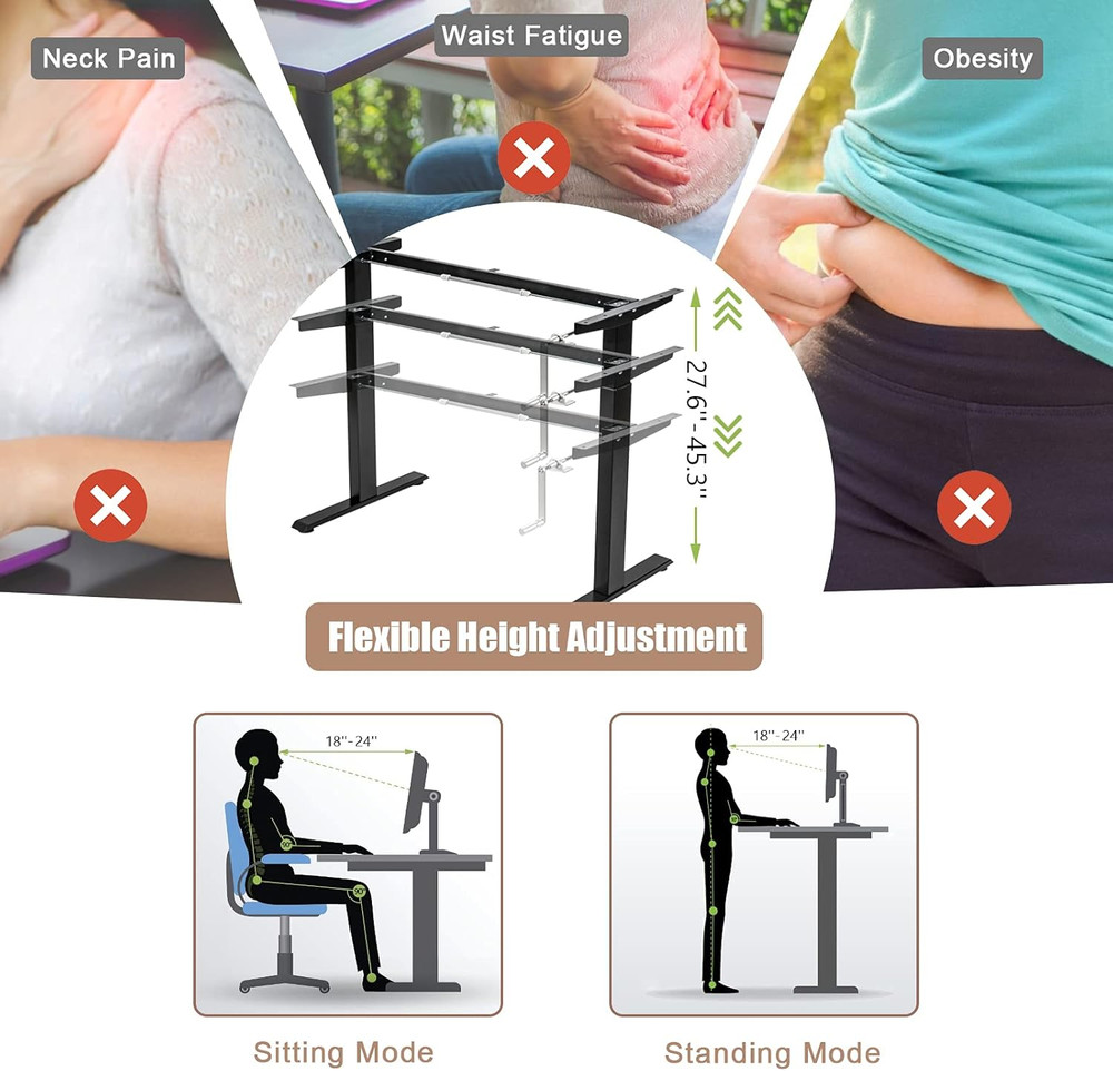 Ergonomic Manual Height Adjustable Stand Up Desk Frame with Crank Handle
