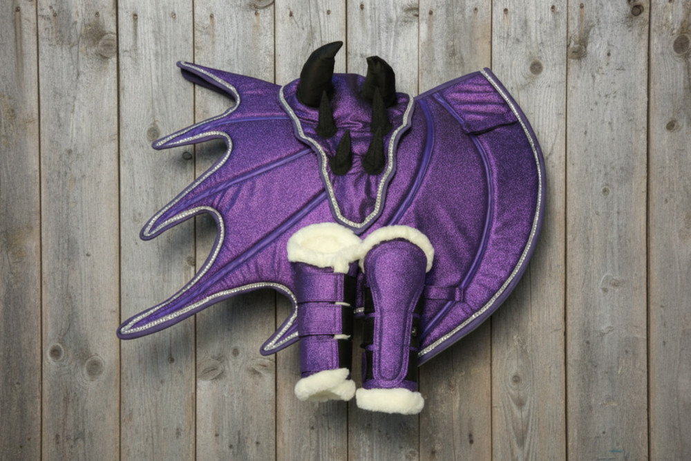 Dragon Saddle Pad Set with Ear Bonnet and Blushing Boots