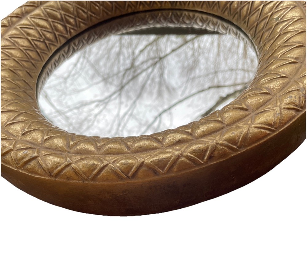 Medium 14.5” Circle Mirror Heavy Goldtone Painted Frame
