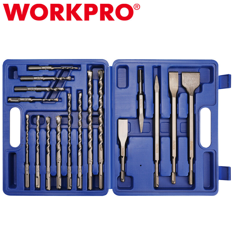 WORKPRO 17-Piece SDS-Plus Rotary Hammer Drill Bits and Chisel Set Storage Case