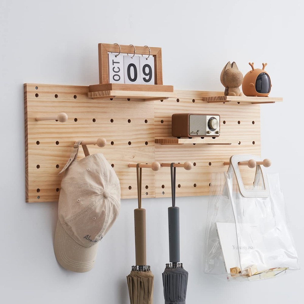Wood Pegboard Combination Wall Organizer Kit Wooden Display Pegboard Panel Ki...