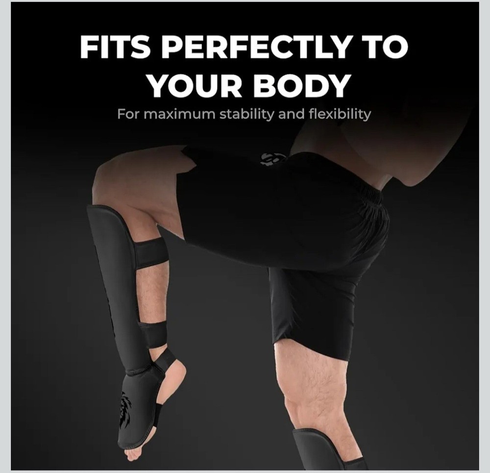 FIGHTR Black Shin Guards Thick Protective Padding Large Size New