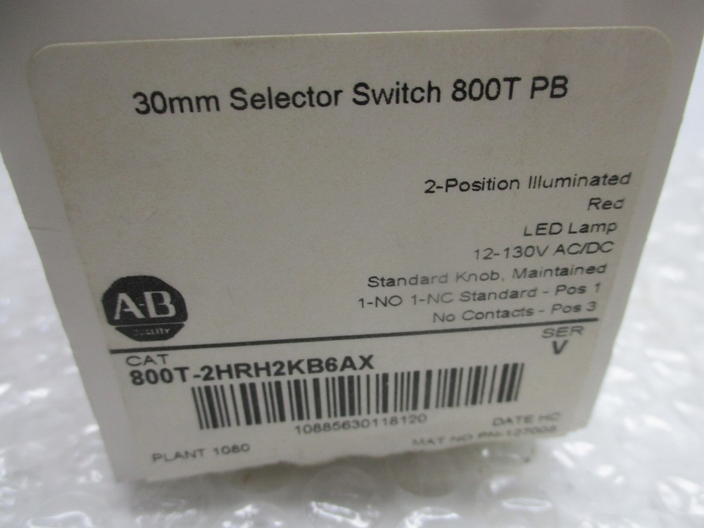 ALLEN BRADLEY 800T-2HRH2KB6AX SELECTOR SWITCH NSMP