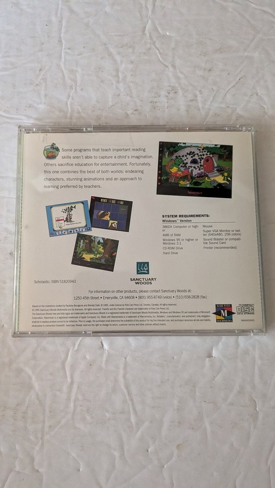 Franklin's Reading World CD-ROM PC Software Scholastic 1995 Windows 95