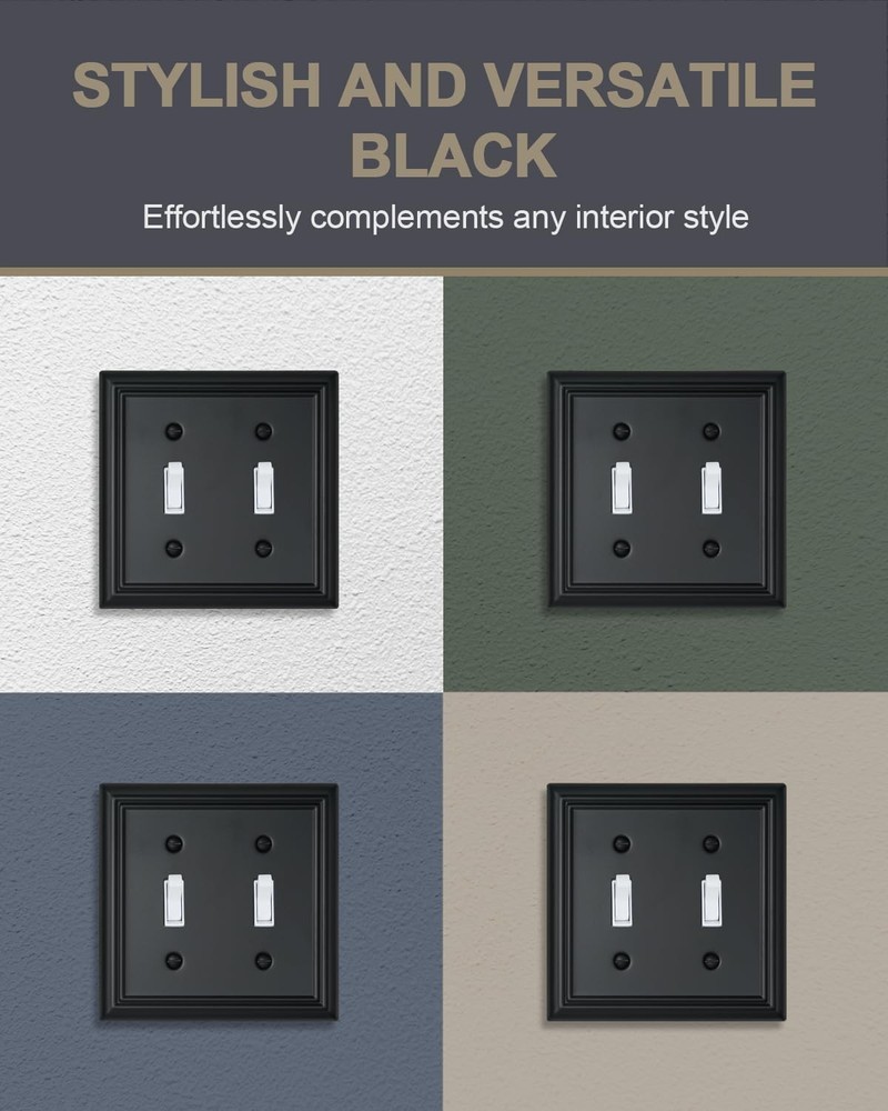 2-Pack Double Toggle Wall Plates, Durable Metal Light Switch Covers, Decorati...